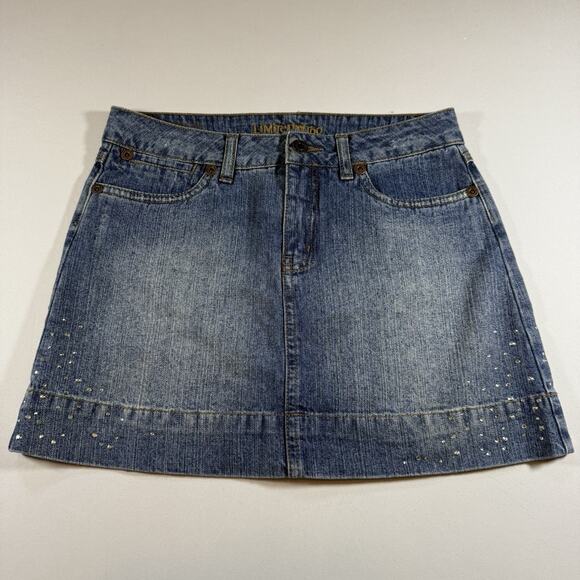 Limited Too Vintage Dead Stock Bedazzled Mid Rise Mini Jean Skirt - Girls 12 - Picture 1 of 11